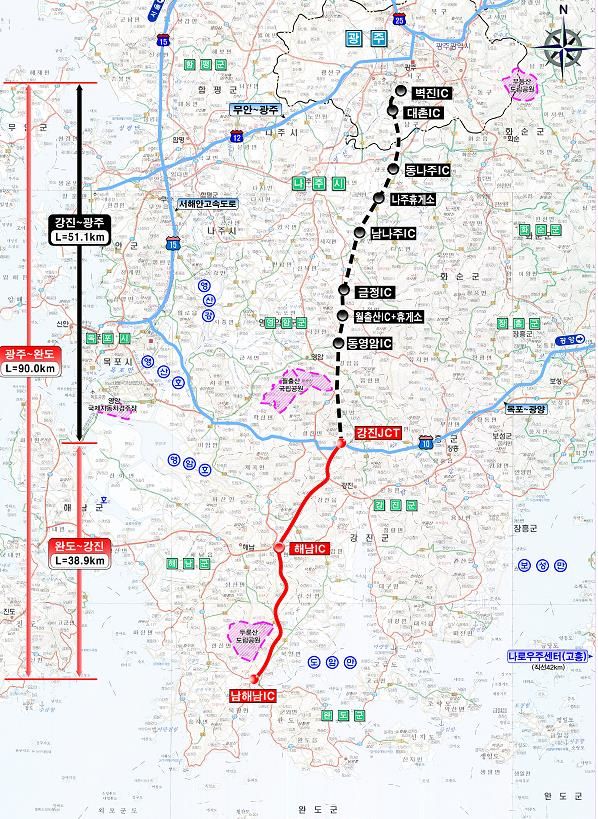 강진~완도 노선도